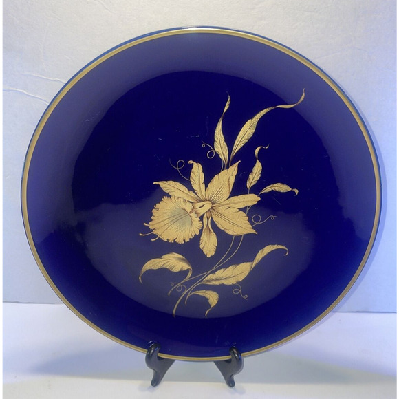 Jaegar Echt Cobalt Bavaria Germany Blue Plate 22k Gold Estate Piece 10 5/8”